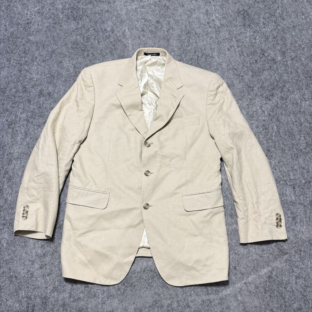 VTG Sean John Blazer Mens 40S Beige Tan Linen Rayon 3 Button Sport Coat Suit Y2K